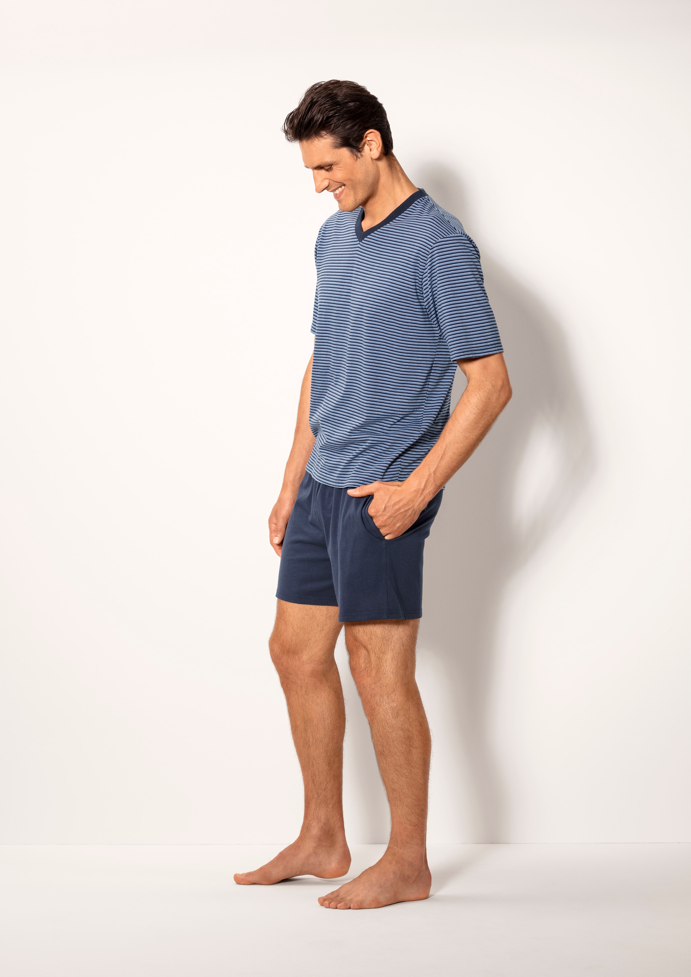 le jogger® Pyjama Packung, 2 Stück, 4 tlg. Schlafanzug mit garngefärbtem Streifen