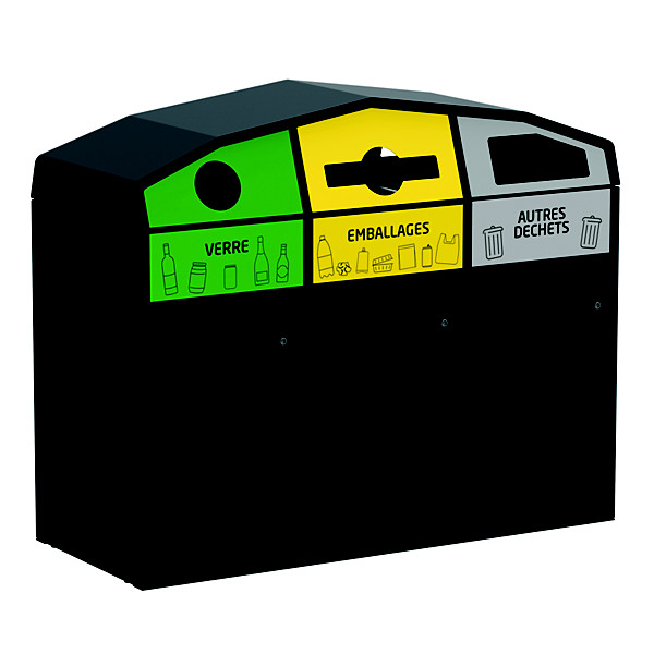 Point de tri 3 flux 3*120 l  avec 3 bacs roulants - trirok, anthracite mat 7016