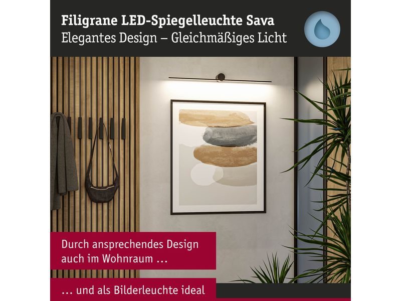 Paulmann Spiegelleuchte LED Sava 7.5W Schwarz Spiegelrohrleuchte mit Schutzart IP44