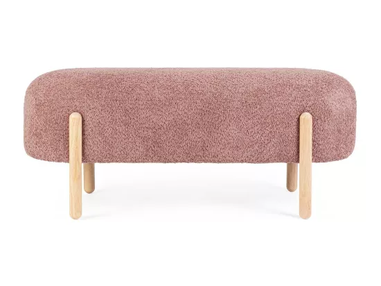 Banc en tissu effet bouclé rose foncé, pieds en bois de caoutchouc - DAYLA