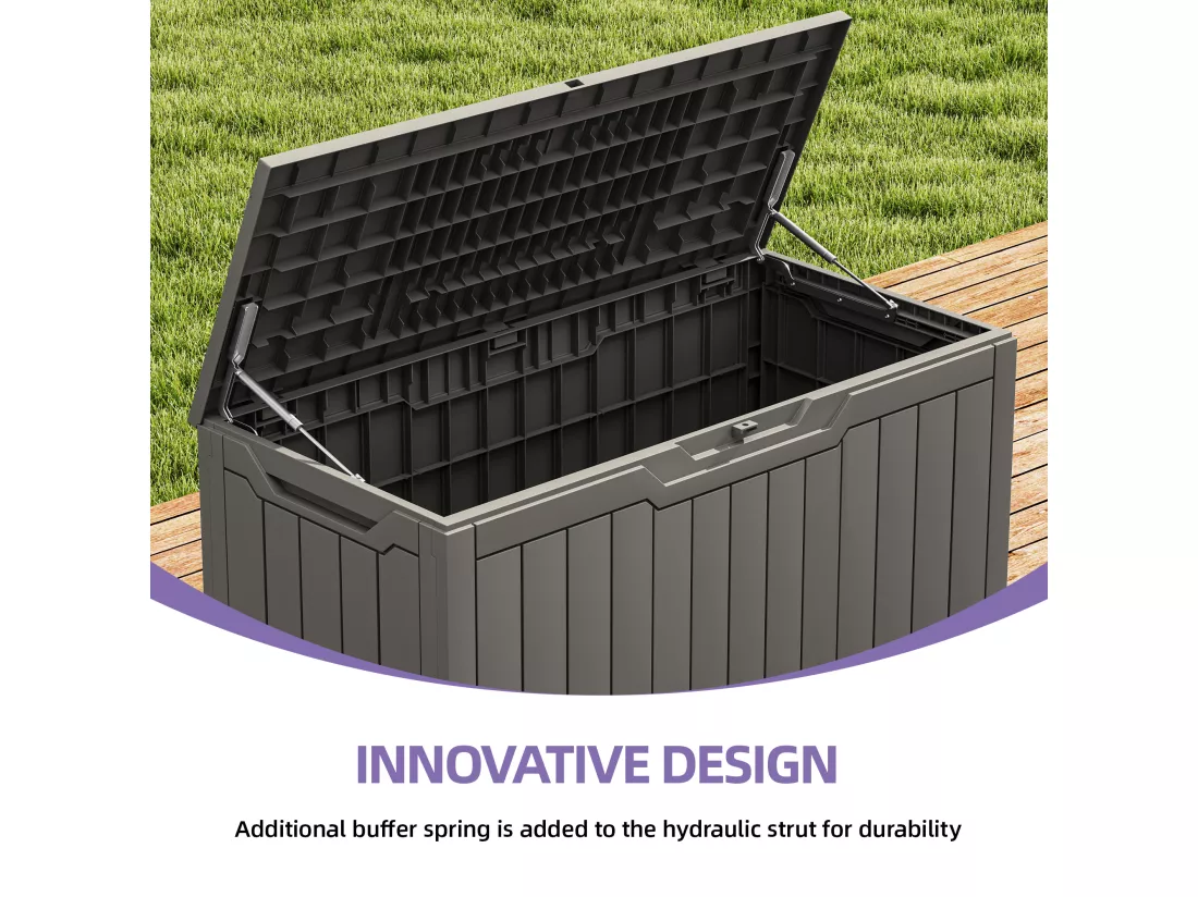 YITAHOME Boîte de Terrasse en Résine - 380L - 115 x 55 x 58.5 CM - Intempéries - Verrouillable - Marron Clair