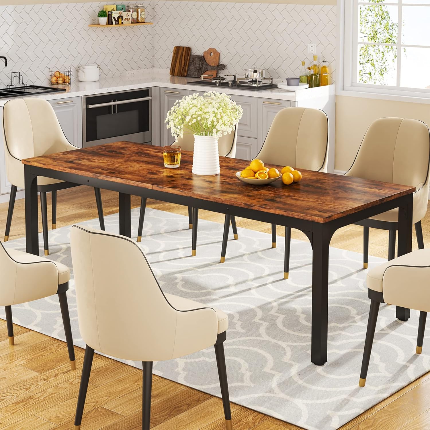 Tribesigns Esstisch, Industrieller Küchentisch für 6–8 Personen, 200 x 70 x 75 cm Rechteckiger Esstisch mit Robusten Metallbeinen für Esszimmer, Küche, Wohnzimmer, Rustikales Braun