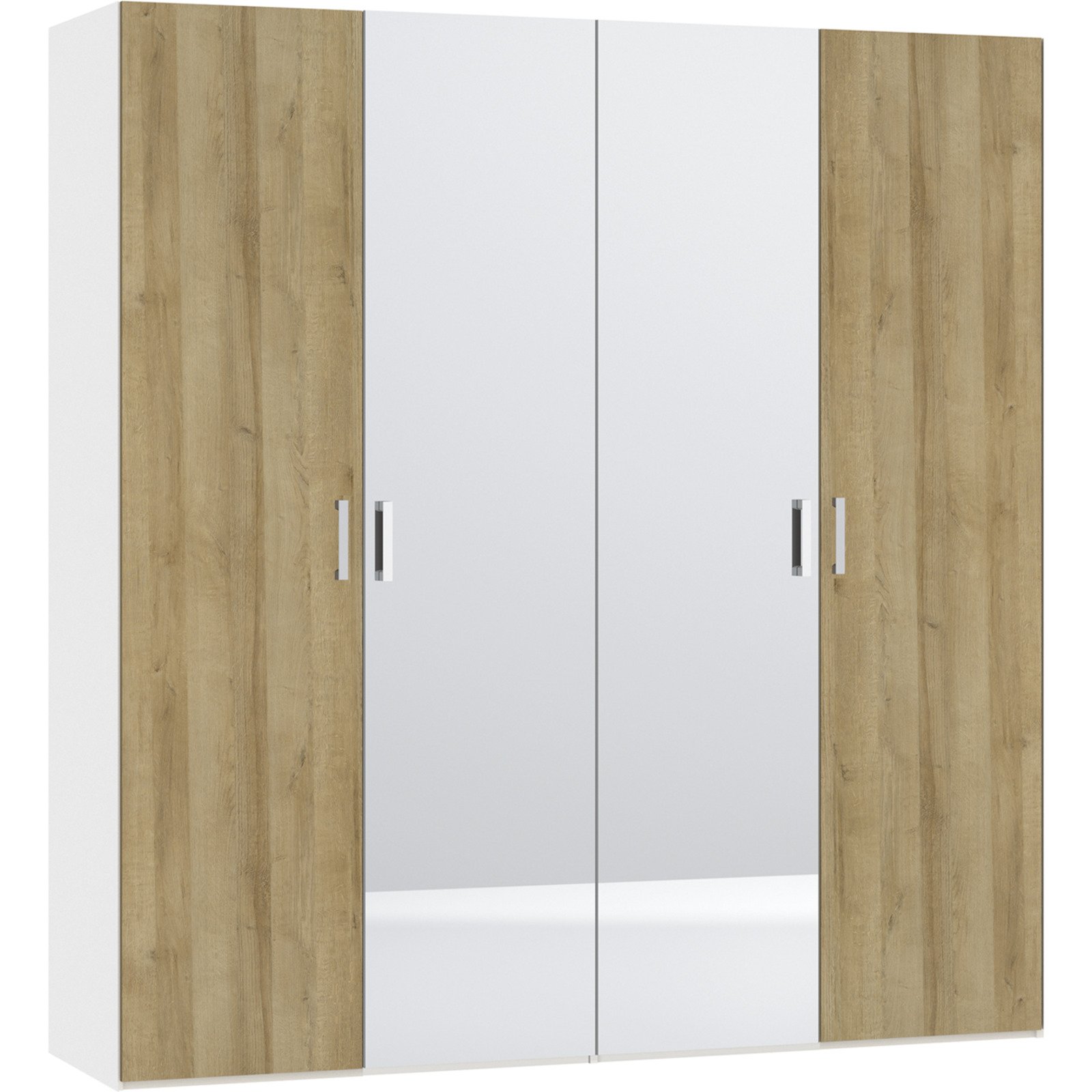 Drehtürenschrank Schweizer 111 Eiche Natur weiss, mit Spiegel 102 x 215 x 59 cm, 102 cm