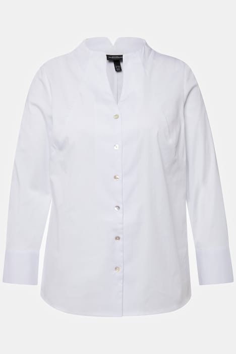 Bluse, Kelchkragen, A-Linie, 3/4-Arm, Perlmuttknöpfe