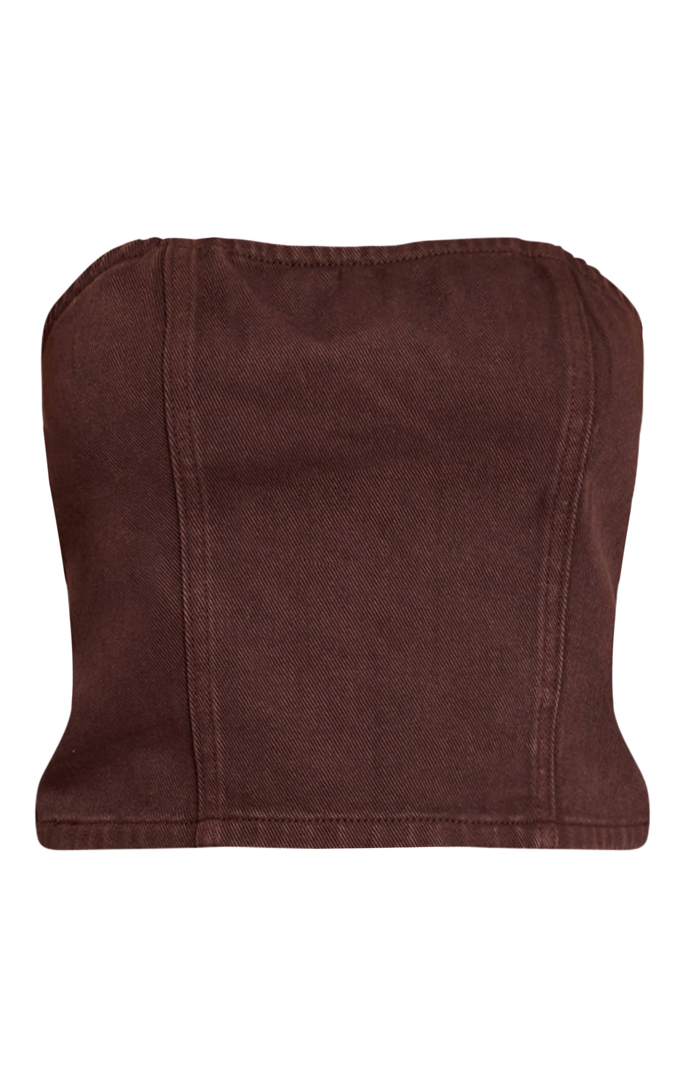 Chocolat Top Bandeau En Denim Avec Détails De Coutures Petite