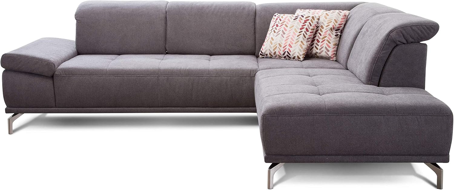 Cavadore Ecksofa Carly mit Federkern, L-Form Sofa mit Kopfteilfunktion und Sitztiefenfunktion im Design, 273 x 81 x 234, Webstoff grau