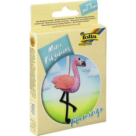 Folia Filz Nähset für Kinder Mini Filzinie, Anhänger Flamingo, 11 teilig