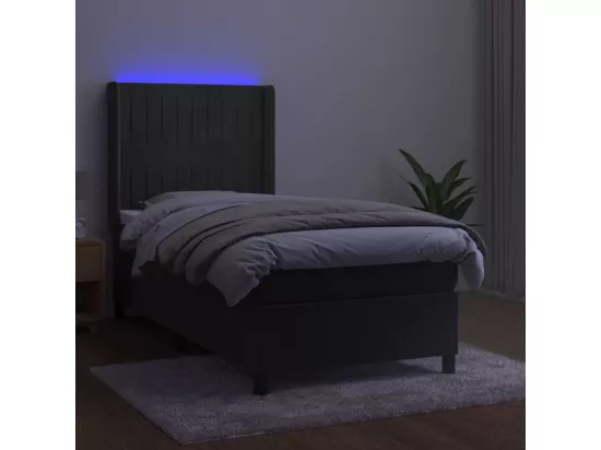Sommier tapissier et matelas et LED Gris foncé 90x190cm Velours