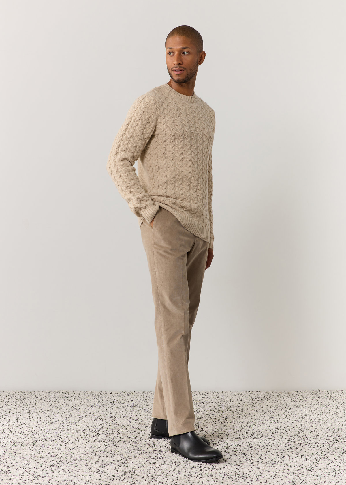 Pantalon coordonnable Slim en velours côtelé uni sable