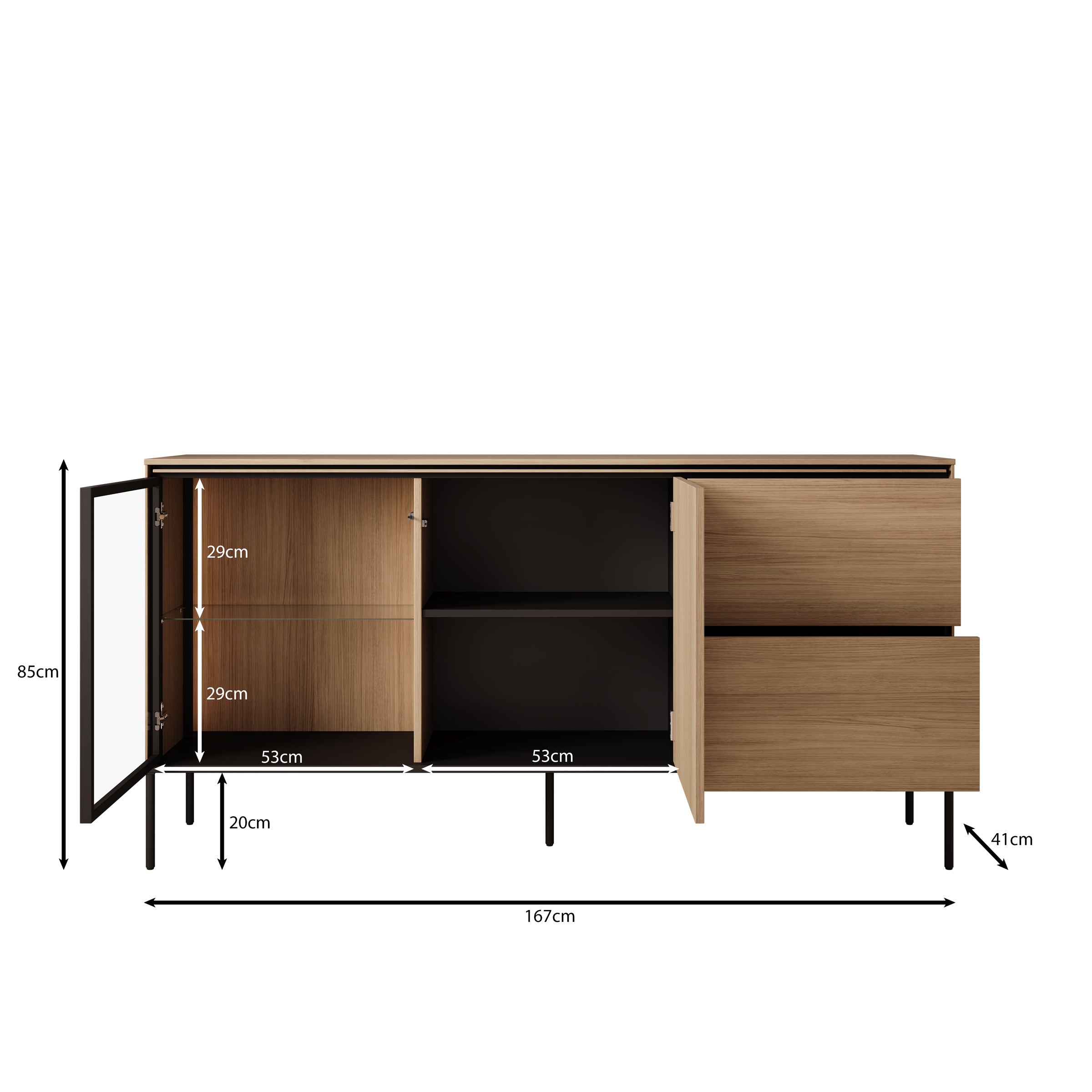 Meubella - Vicious - Dressoir met LED - Eiken - 167x41x85 cm