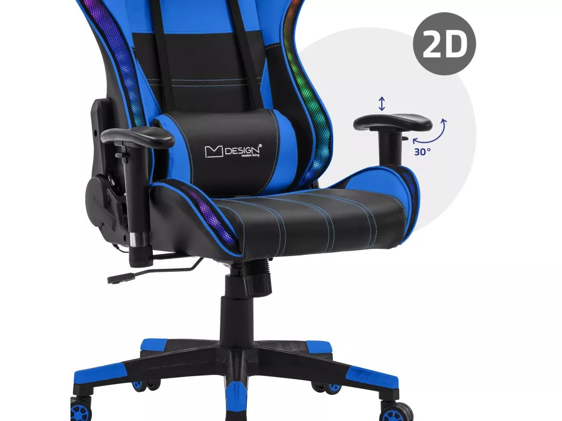 LED Gaming Chair Chaise de bureau Chaise pivotante Réglable Bluetoothboxes ML-Design