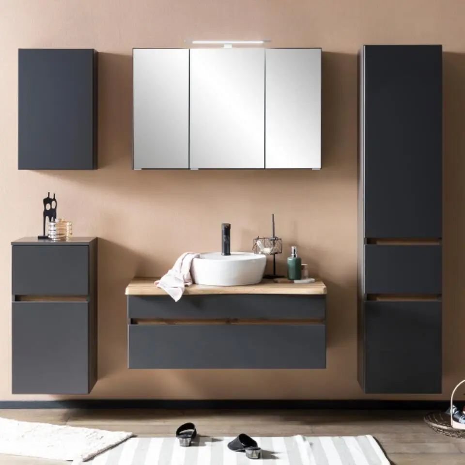 Wastafelmeubel Vikas 101cm 2 lades - antraciet/eik
