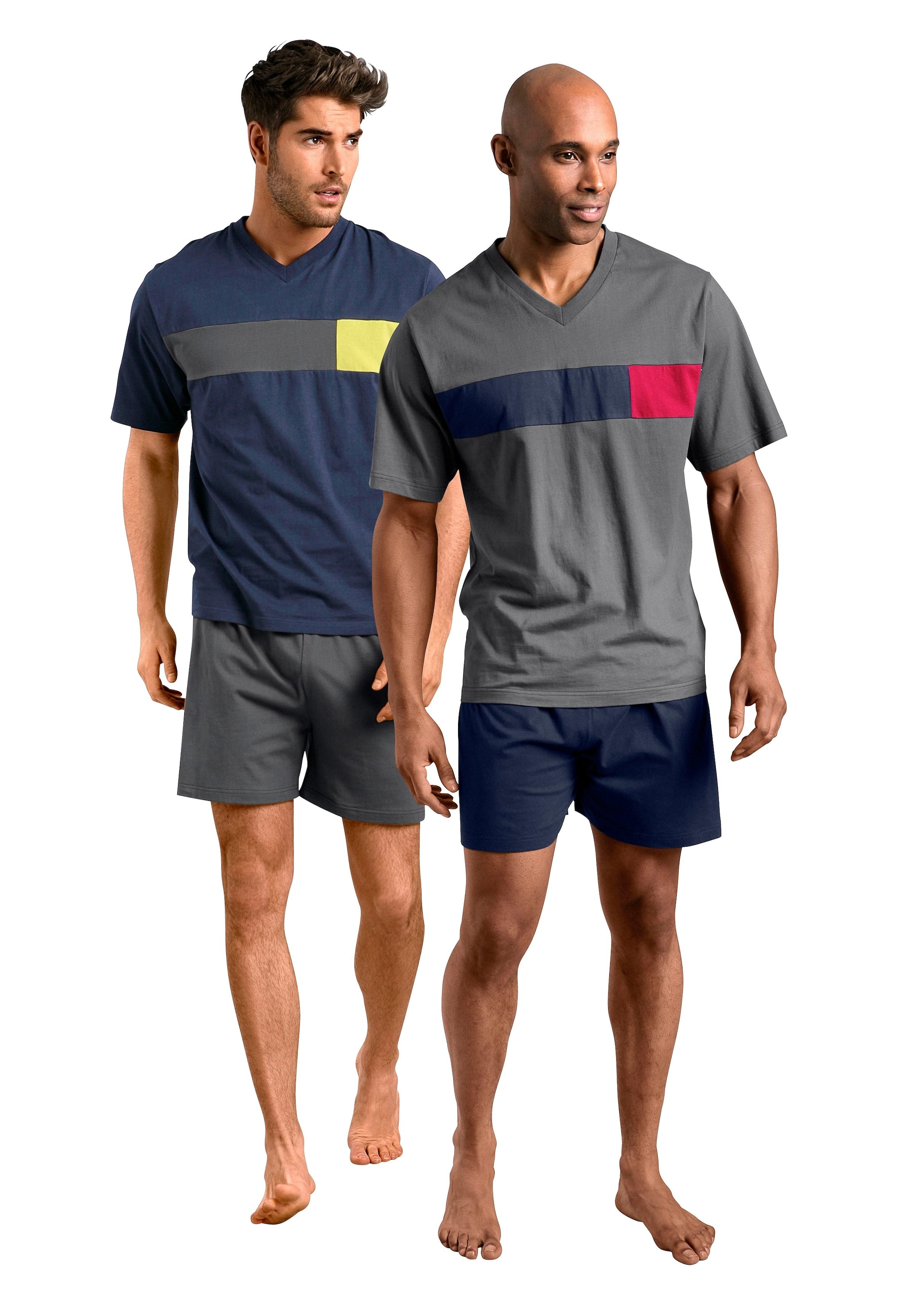 le jogger® Pyjama Packung, 2 Stück, 4 Stk. tlg., mit Colourblock-Einsätzen