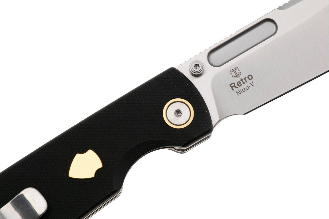 Kizer Vanguard Retro V4726A2 Satin Nitro-V, Black G10 Brass, zakmes, Johan Jordaan design