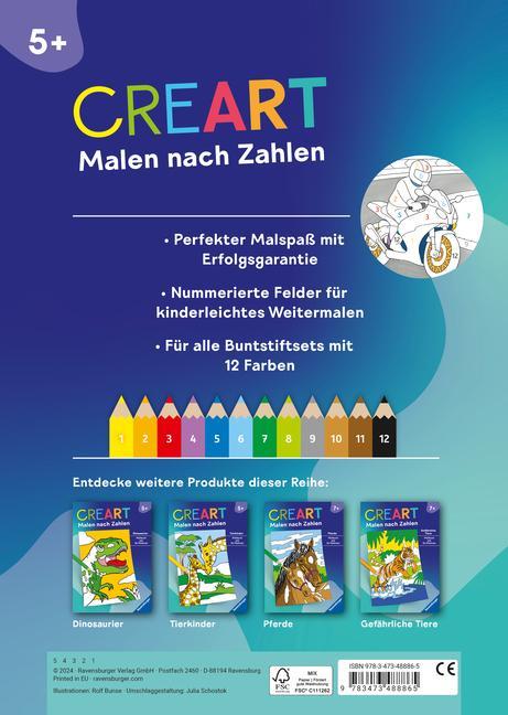 Ravensburger CreArt Malen nach Zahlen ab 5: Fahrzeuge, Malbuch, 24 Motive