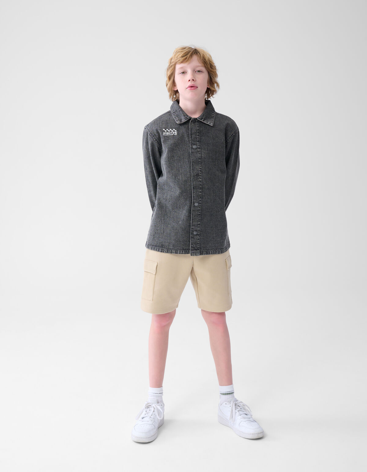 Denim Washed Overshirt Donkergrijs