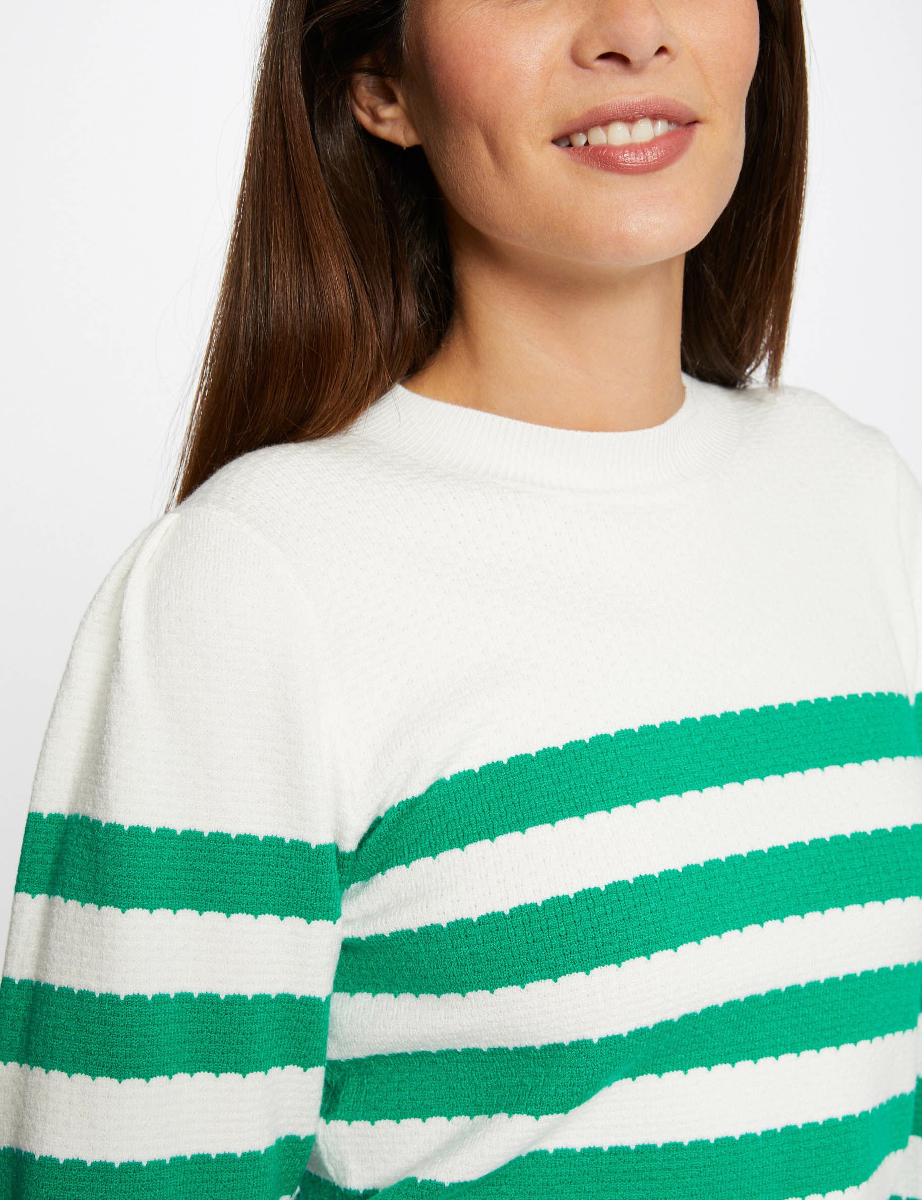 Pull manches longues à rayures vert moyen femme - vert_moyen