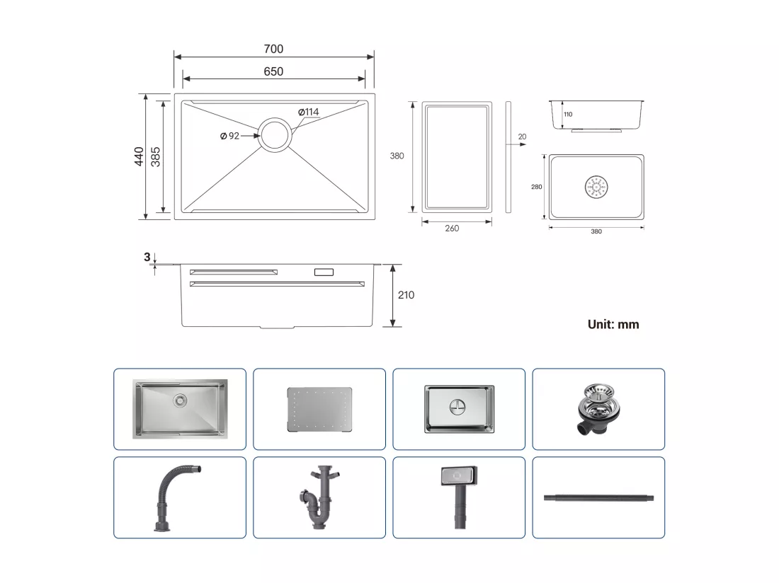Évier Cuisine 1 Bac 70×44×21CM Évier Inox Brossé avec Egouttoir et Vasque + Robinet de Cuisine à eau Froide,Brossé