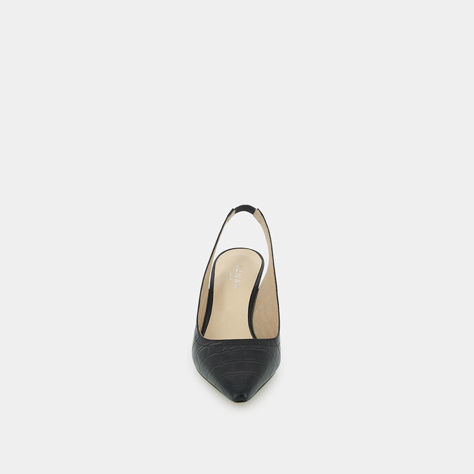 Escarpins slingback à talons virgules  en croco noir