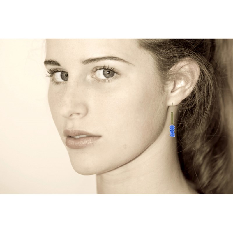 Boucles d'Oreilles Laiton Barrette et Petits Disques de Verre - Classics