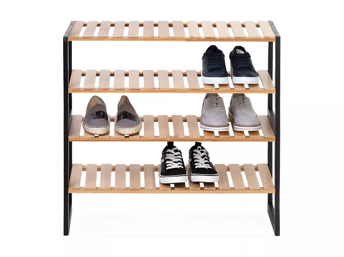 Etagère Range-chaussures empilable en Bambou et Métal