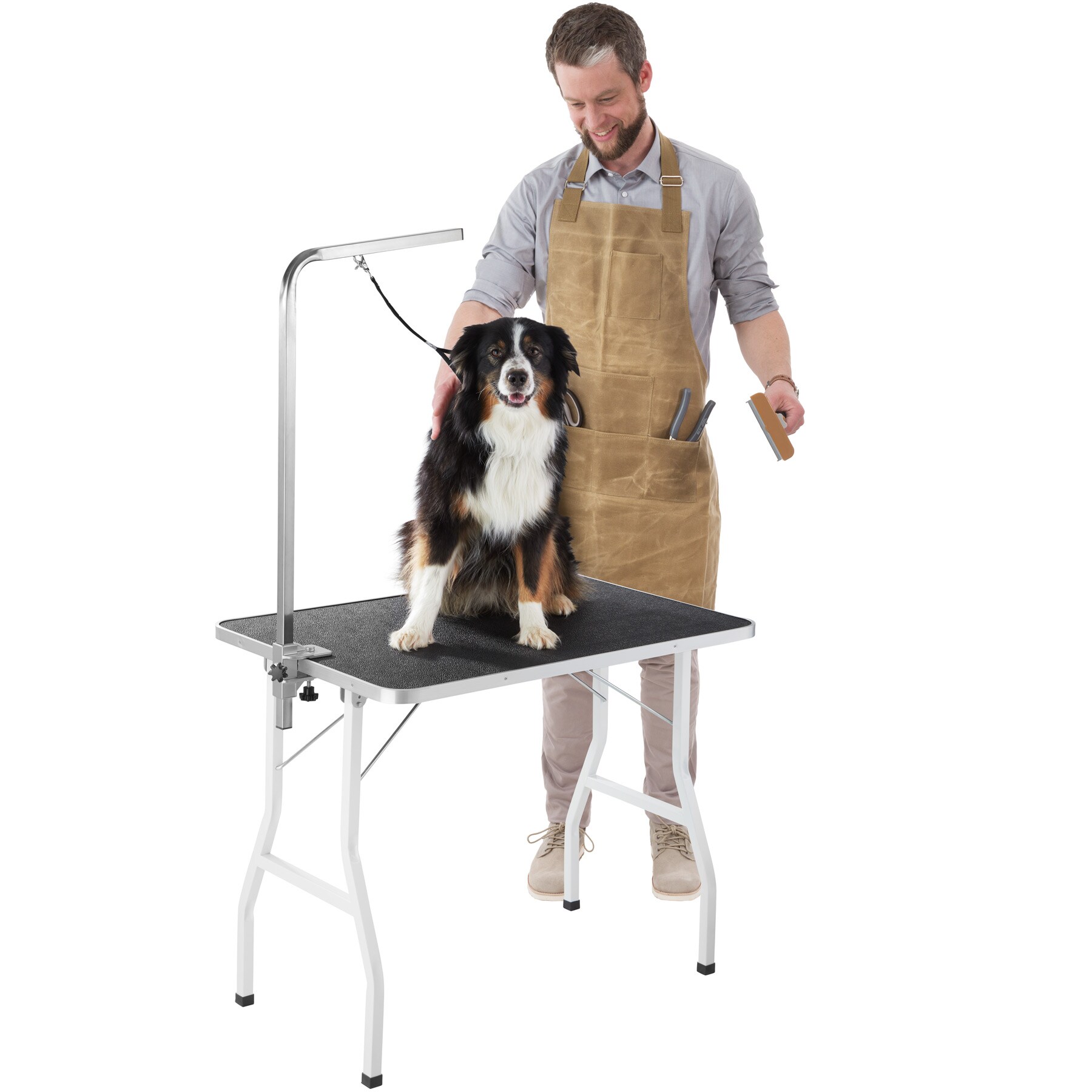tectake® Trimmtisch, mit höhenverstellbarem Galgen, rutschfeste und kratzfeste Gummibeschichtung, Belastbarkeit 60 kg