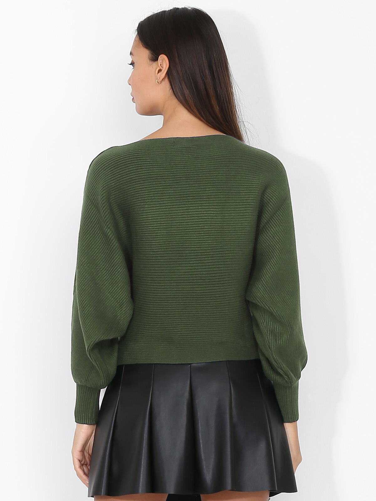 Pull classique en maille côtelée- Vert