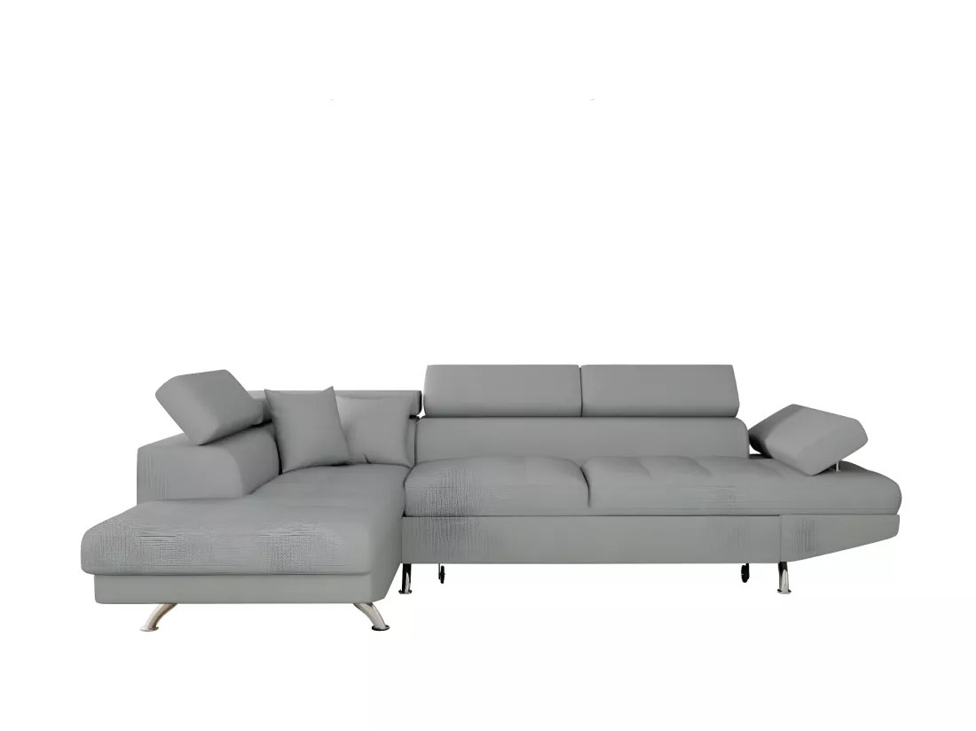 Canapé d'angle gauche 5 places Rio Convertible avec coffre en tissu - Gris clair - L271 x P192 x H70cm - Loungitude