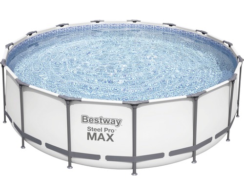 Opzetzwembadframe zwembadset Bestway Steel Pro MAX™ rond Ø 457x122 cm incl. zandfiltersysteem, ladder & afdekking lichtgrijs