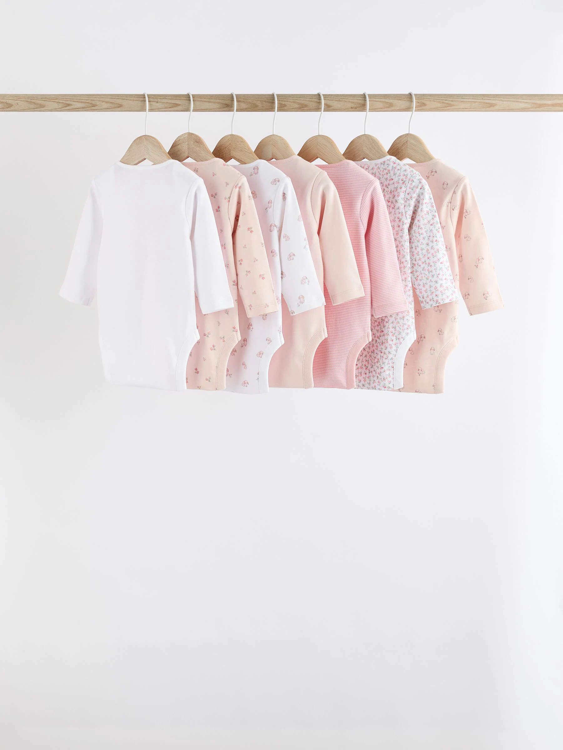 Roze met konijnen - Babyrompertjes met lange mouwen