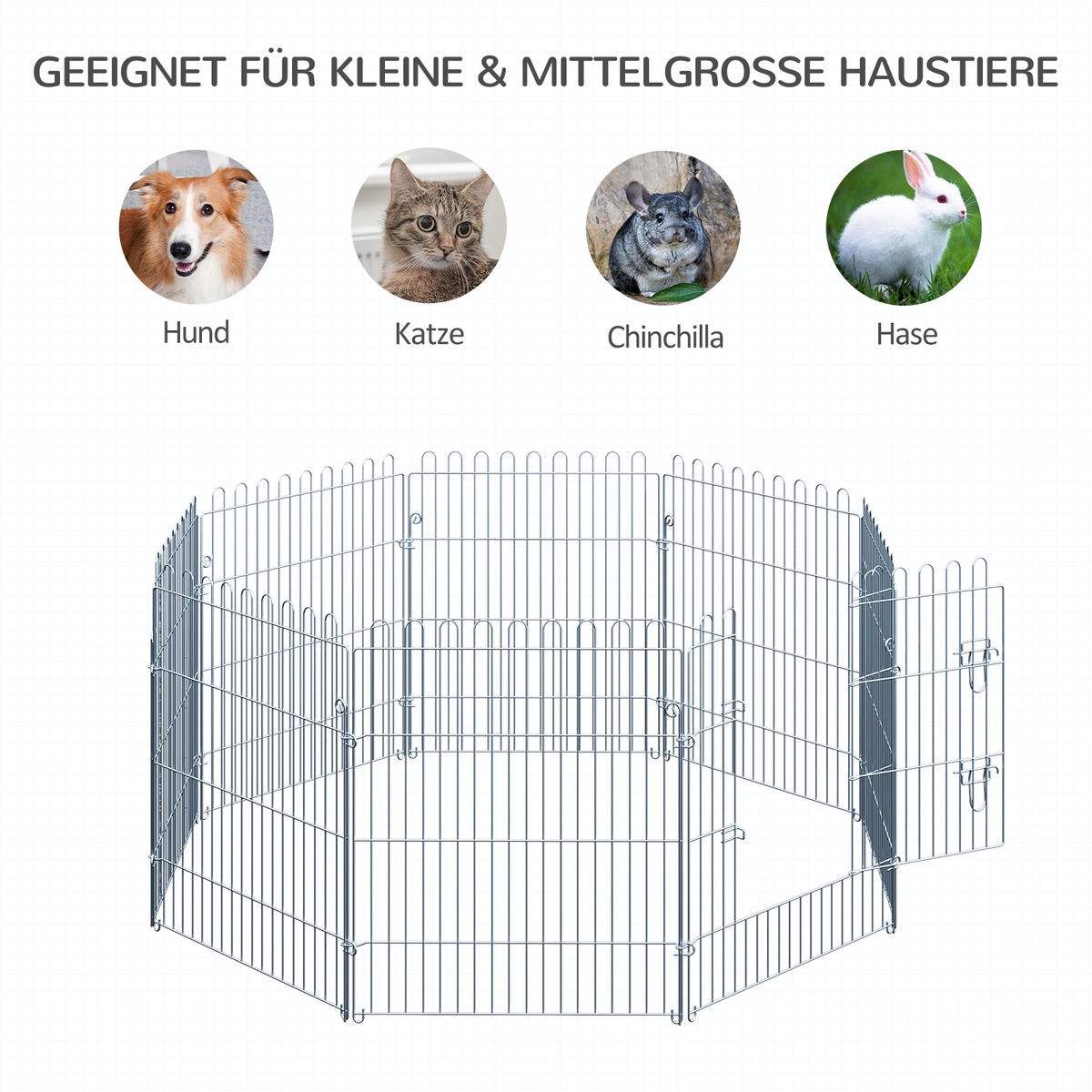 PawHut Puppy Playpen, 63B x 76H cm, staaldraad, zilver