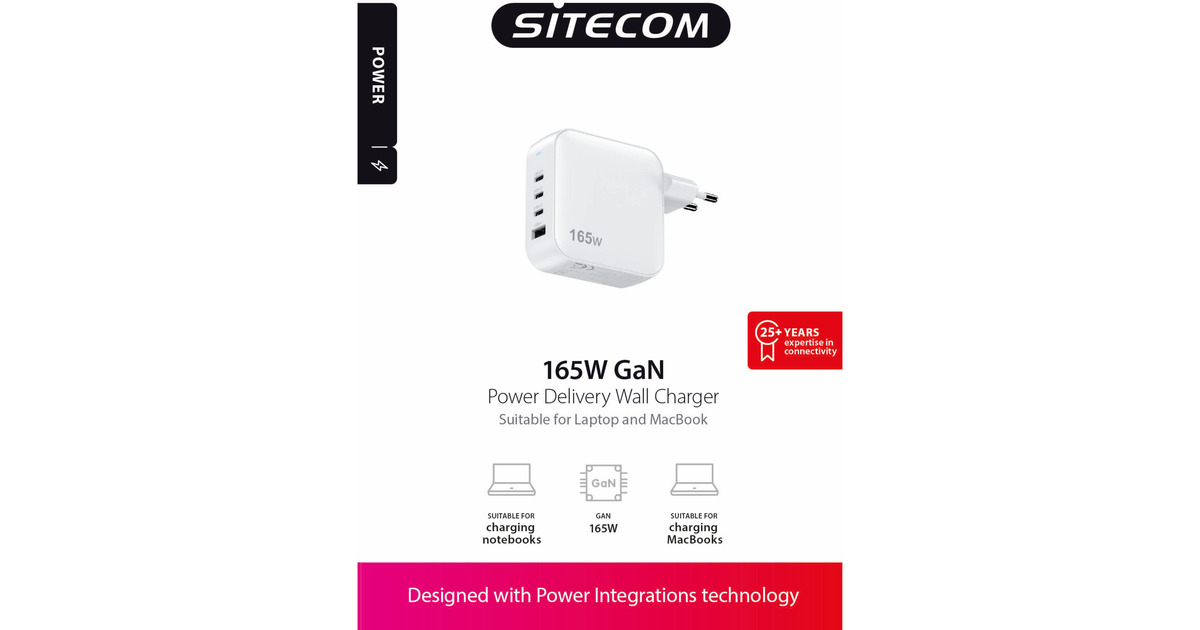 Sitecom165W GaN Power Delivery Wall Charger  (Wit)