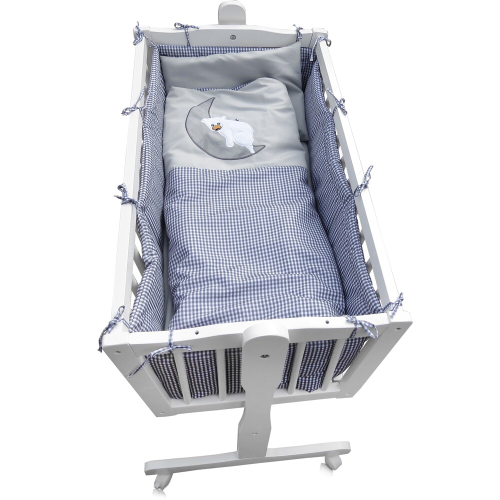 Baby Wiege Kinder Bett Stubenwagen Beistellbett + 9 tlg. Zubehör Weiß Grau