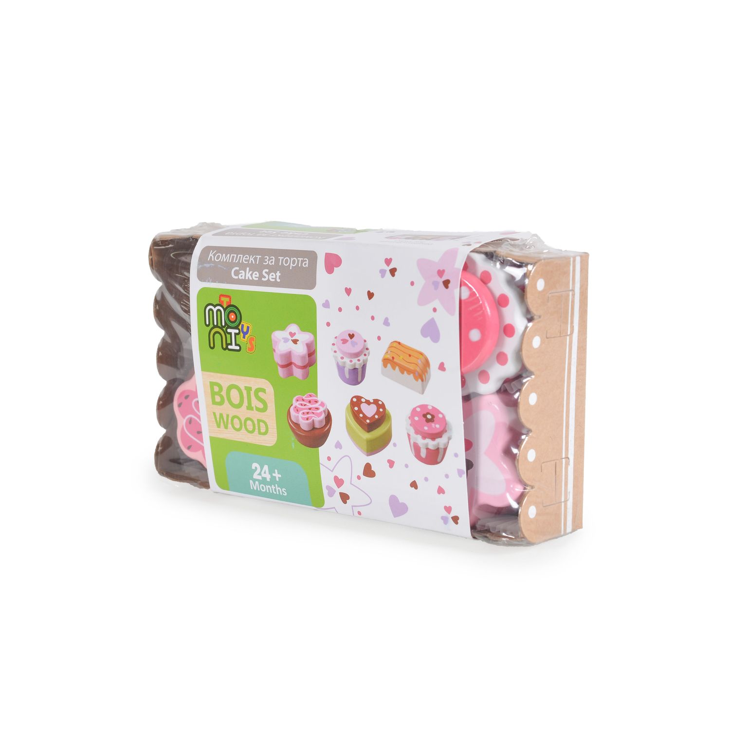 Moni Kinder Spielzeug Kuchenset Torten Holz 6-teiliges, verschiedene Formen bunt