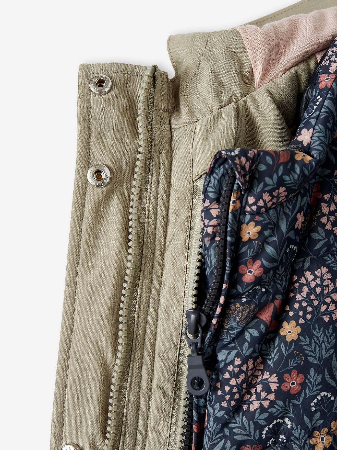 Parka 3 em 1 para meninas, ideal para meia-estação, rosa-maquiagem.