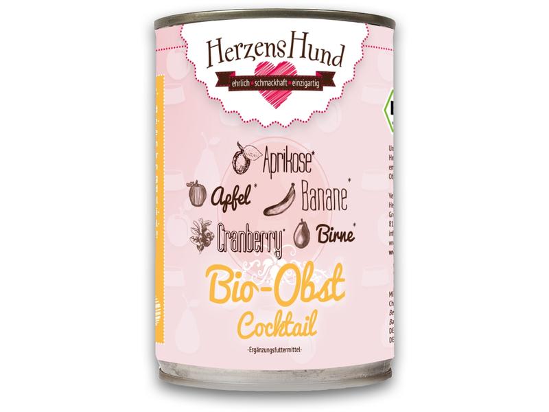 HerzensHund Hunde-Nahrungsergänzung Obstcocktail, 400g Premium Bio-Ergänzungsfuttermittel für erwachsene Hunde