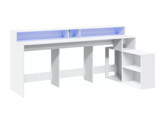 Bureau avec lumières LED blanc 200x104x91 cm bois d'ingénierie
