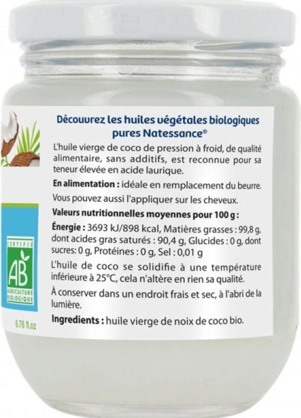 Natessance  Bio Kokosöl, 200 ml