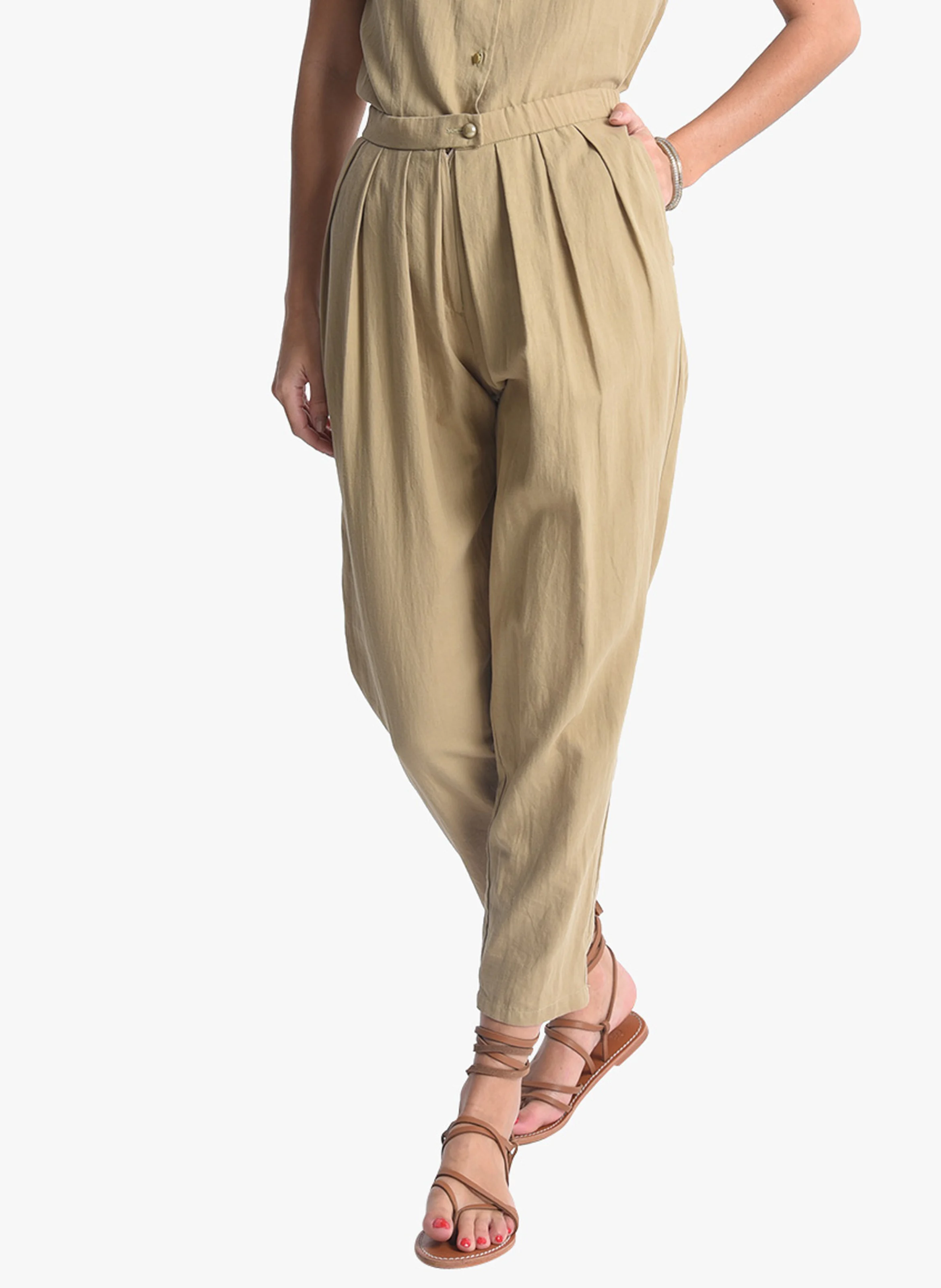 Pantalon à pinces en coton | Kaki