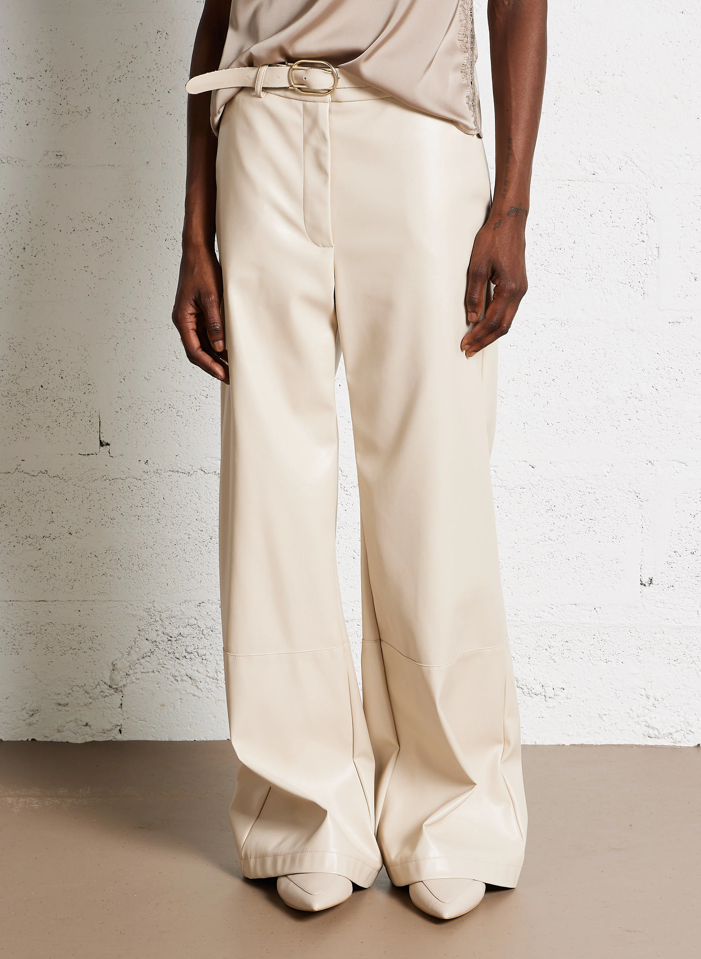 Pantalon large effet cuir | Blanc