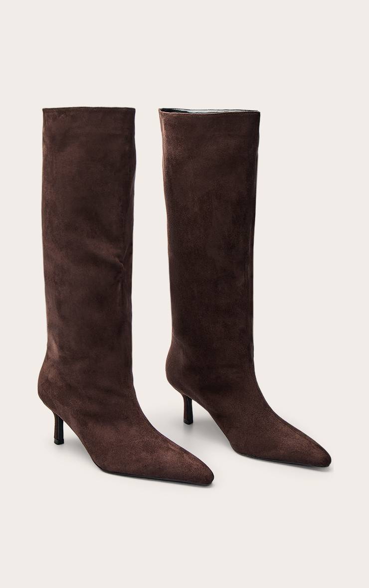 Chocolat Bottes Hautes À Bout Pointu En Synthétique Et Petit Talon