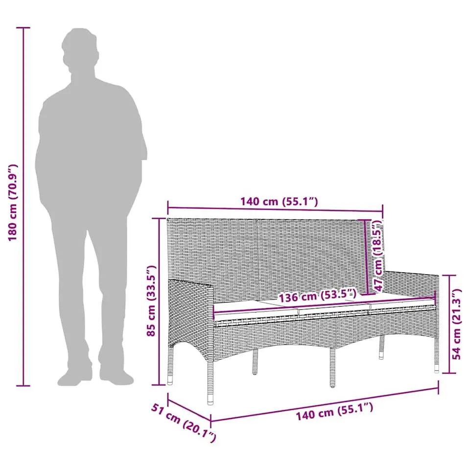 vidaXL - Loungeset - Grijs - Poly rattan - 4 stuks - Met kussens