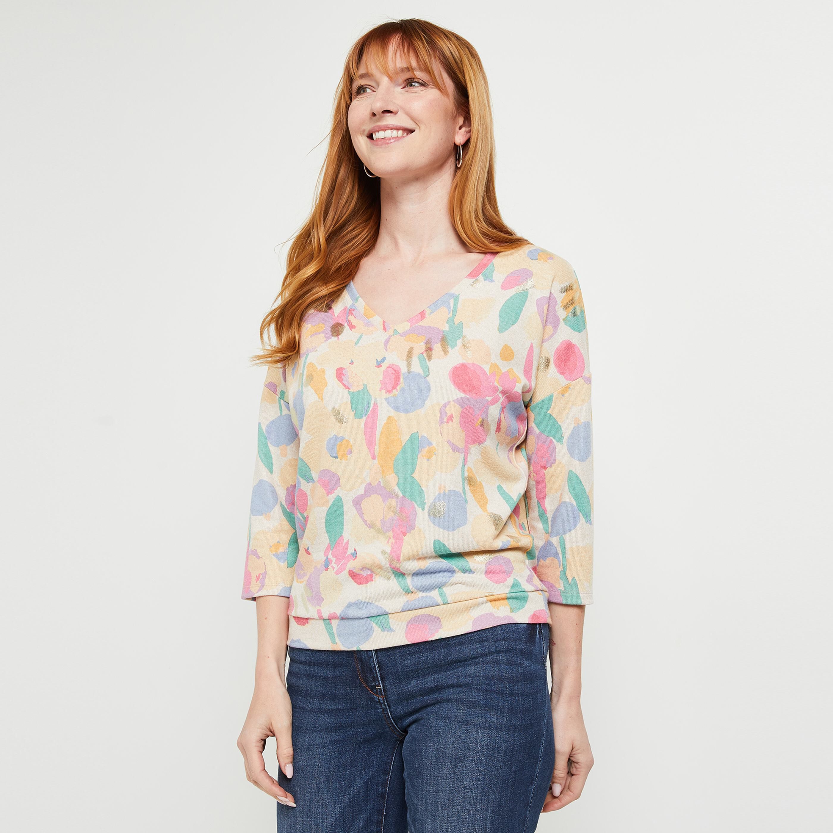 T-shirt imprimé fleurs - BEIGE