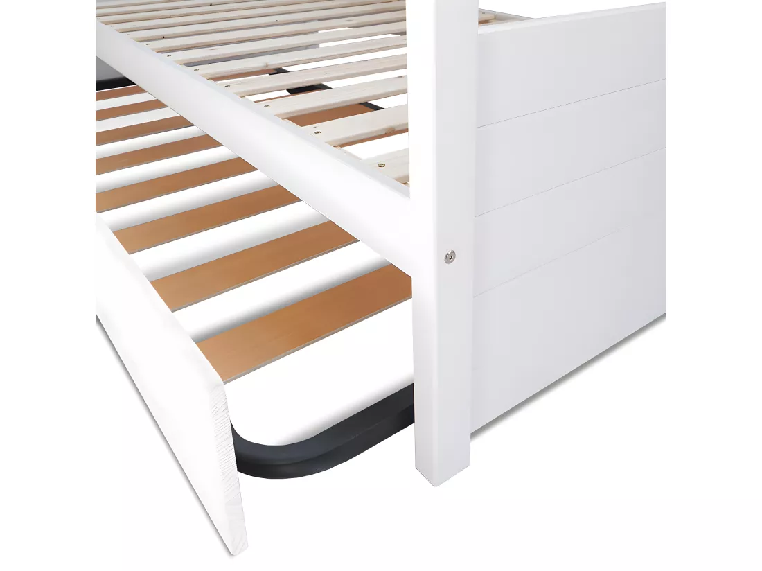 Pack lit gigogne avec 2 matelas 80x200 cm bois massif blanc et bois IZAO