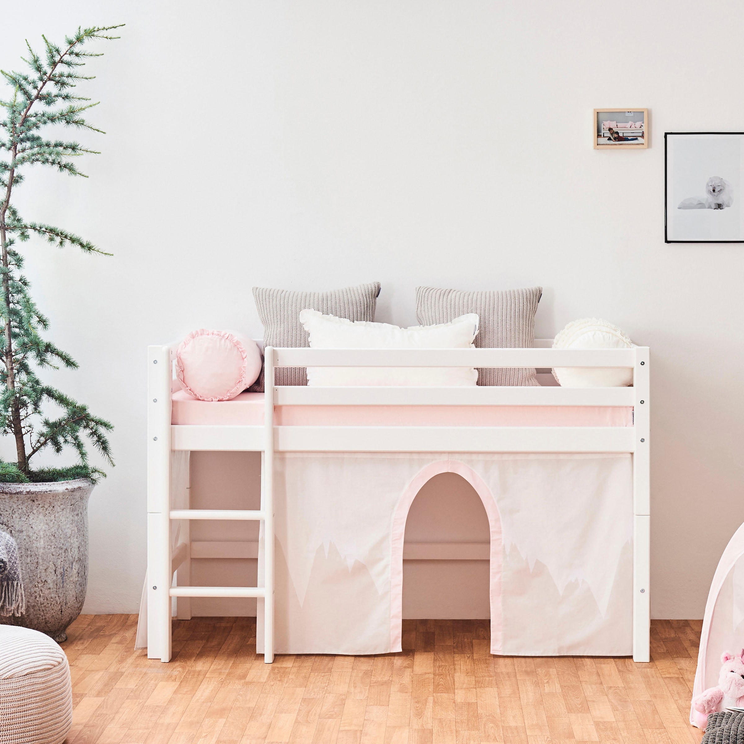 Hoppekids Hochbett »«Winter Wonderland»« Set,  70x160, umbaubar mit Vorhang-Set Winter