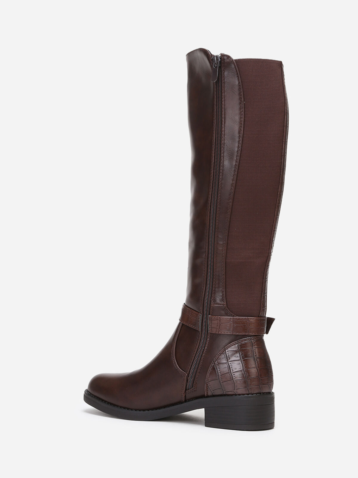 Bottes cavalière en simili effet croco- Marron foncé