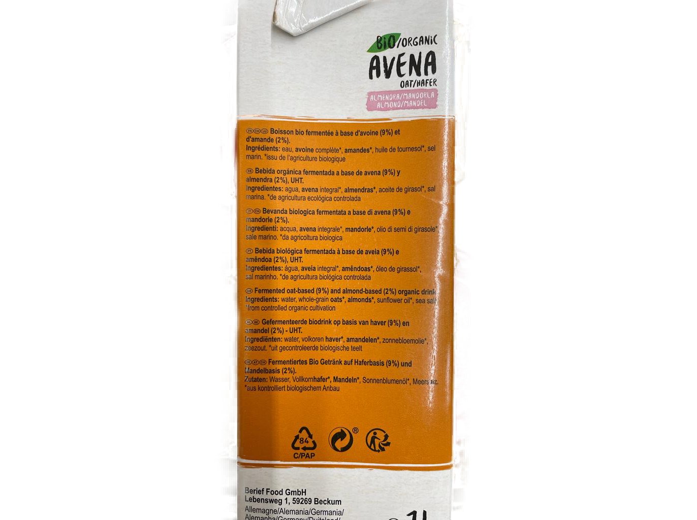 BEBIDA AVEIA E AMÊNDOA BERIEF BIO 1L