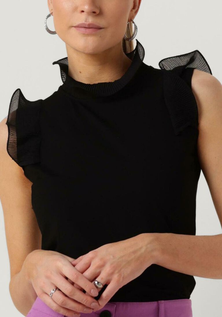 JANSEN AMSTERDAM zwarte jansen amsterdam top v309 top sleeveless with ruffle details