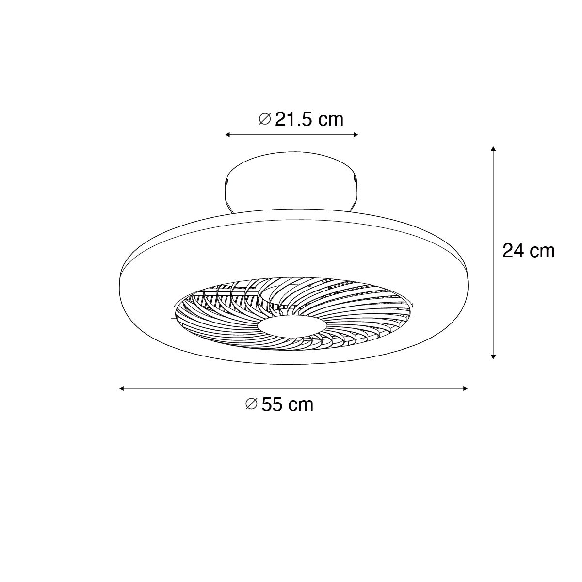 Plafondventilator zwart 55.5cm incl. LED dimbaar met afstandsbediening - Clima