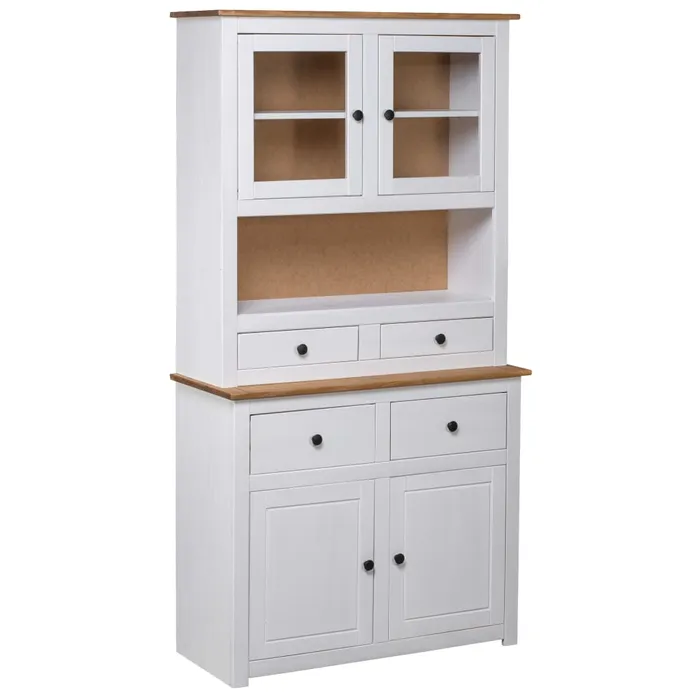 Buffet Haut Blanc 93x40,5x180 Cm Pin Gamme Panama Vaisselier et vitrine